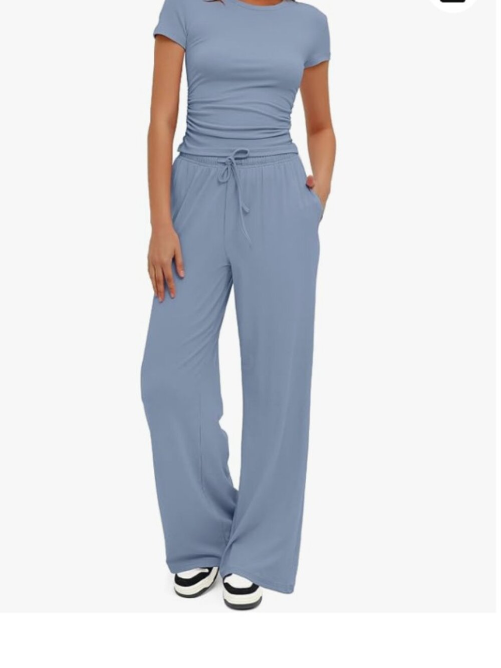 Women’s Drawstring Wide-Leg Jumpsuit - Dusty Blue